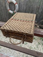 Vintage rattan vagy bambusz fonott piknik kosár, 1960-70 es évekből.
