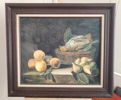 Juan Manuel Martínez Caltenco csendélet festménye 80x75 cm kerettel