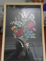 OLCSÓN! RÉGI KÉZIMUNKA FALIKÉP, ÜVEGEZETT,  KERETEZETT  FALRA AKASZTHATÓ