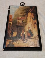Vintage Carl Spitzweg fali plakett – „A huszár” (Relief-Handgemalt, 19x30 cm)