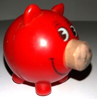 1970'S retro műanyag figurális PAPÍRBOLTOS plasztik ceruza hegyező PIROS MALAC RADÍR ORRAL