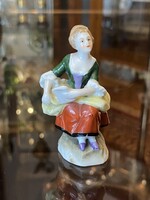 ROKOKÓ RUHÁS NŐ, KICSI, BÉCSI, FESTETT PORCELÁN SZOBOR 6.5 CM