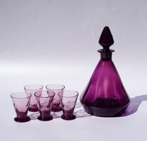 Antik Art Deco Cseh Bohémia mély lila ametiszt üveg likőrös készlet 1930 körüli