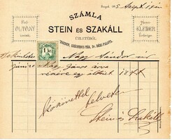 Régi számla: Stein és Szakáll Szeged. 1895.  Illetékbélyeggel.