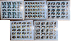 Benin 1997 Kutyák – 5 db teljes bélyegív (5x40 db, összesen 200 db bélyeg) – CTO