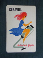 Kártyanaptár,Keravill iparcikk üzletek,grafikai,női modell, 1963  (5)