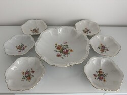Vintage MZ Altrohlau porcelán kínáló tál és kompótos tálkák, rózsamintás, aranyszegélyes eladók