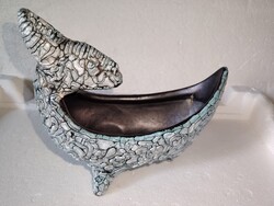 GORKA GÉZA kerámia  - kosfejes kínáló - 21 cm x 18 cm