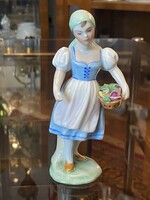 KISLÁNY, FESTETT HERENDI PORCELÁN JUBILEUMI SZOBOR 13.5 CM