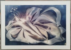 100x70cm!! Macskássy Izolda (1945 - 2021) Lebegés I. selyem kollázs festménye Eredeti Garanciával!