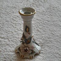 Virágdíszes aranyozott porcelán gyertya tartó