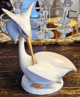 Régi Aquincum porcelán madár búbos vöcsök kb. 15 cm