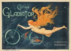 Cycles Gladiator vintage francia bicikli kerékpár reklám plakát reprint nyomat meztelen nő vörös haj