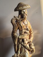 Vintage Keleti Bölcs / Halász Műcsont Szobor (37 cm)