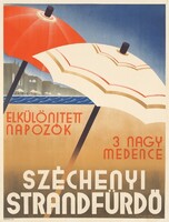 Ifj. Richter Aladár Széchenyi Strandfürdő Vintage magyar reklám plakát reprint nyomat nyár napernyő