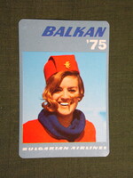Kártyanaptár,Bulgária,Balkan airlines légitársaság,női modell, 1975   (5)