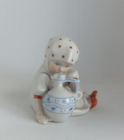 Zsolnay porcelán Annuska korsóval,nyitott kék szemmel!