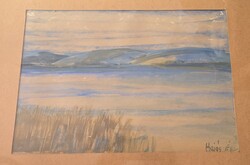 JELKÉPES ÁRON! Hajós Éva akvarell festmény balatoni táj - 60x48cm