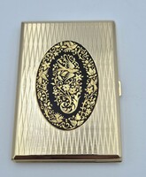 Új, vésett, damaszkolt díszítésű, aranyozott névjegykártya tartó, cigaretta tartó