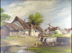 2A493 Mesterházy Dénes (1900-1949 ) : Udvar ökrös szekérrel