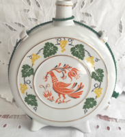 Meseszép Hollóházi porcelán pálinkás kulacs / butykos – népi madaras mintával