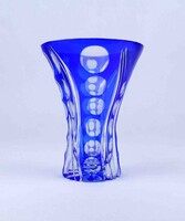 2A524 Régi kékre színezett modern csiszoltüveg váza 14.3 cm