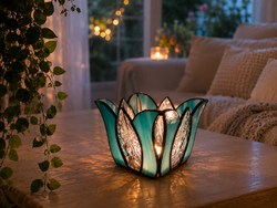 Óriás Türkizzöld Tiffany Tulipán gyertyatartó