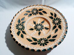 Különleges festéssel készült, natúr. mély falitál, tányér 30 cm