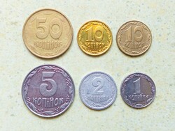 Ukrajna 6 db Különböző Érme 1 2 10 50 Kopek Kopijok 1992-2022