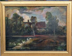 Iványi Grünwald Béla műhelye : Este a tanyán, kb. 70x100 cm.