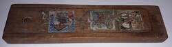 Antik csúszófedeles egyterű kettő férőhelyes fatolltartó sokat használt, ám ép darab 25 x 6,5 cm
