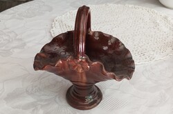 Vintage kerámia kosárka / füles dísztál – barna mázas – 17 cm