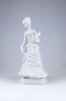 2A428 Nagyméretű festetlen Hollóházi porcelán legyezős hölgy figura 27 cm