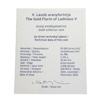 Magyarország,50000 forint 2024 - V. László aranyforintja - Arany - Certifikáció