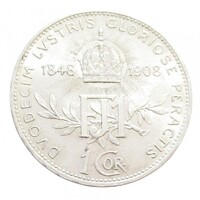 Ausztria,1 corona 1908 - 60. uralkodási évforduló EF+ ezüst 5g835