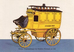 Képeslap: Postakocsi 1900-ból.