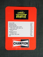 Kártyanaptár,AFIT,Champion,autógyertya,Lada,Skoda,Wartburg,Trabant,Dacia, 1981   (5)