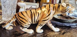 Nagyméretű Royal Dux Bohemia porcelán tigris 35 cm