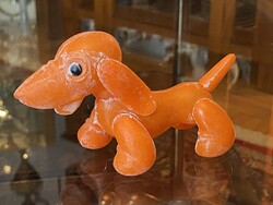 NARANCSSÁRGA SZÍNŰ TACSKÓ KUTYA, GUMI, MŰANYAG GYEREK JÁTÉK ÁLLAT FIGURA 12 X 8 CM