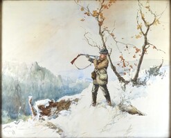 2A475 Neogrády Antal: Winter hunting 48 x 58 cm