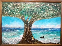 Csendes-óceán  70x100.  Károlyfi Zsófia Prima díjas művész alkotása tanúsítvánnyal.