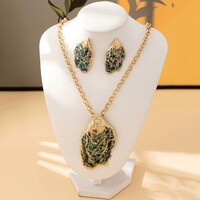 Abalone Kagyló Gyöngyház Berakással Nyaklánc Medál Fülbevaló Vintage Kézműves Hipoallergén 18K Új!