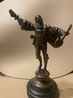 Bronz trubadúr, lantos  szobor, Franciaország, XlX. sz. vége 14 cm