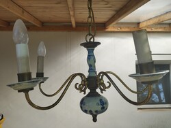 Régi flamand réz csillár porcelán díszekkel