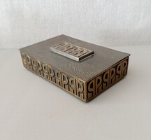 Nagy méretű retro brutalista iparművészeti réz / bronz díszdoboz - 17,5 cm (722 g)