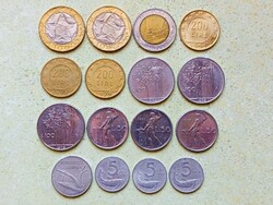 Olaszország 16 db Különböző Érme 5 10 50 100 200 500 1000 Líra 1953-1998