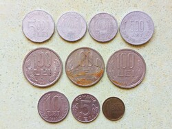 Románia 10 db Különböző Érme 1 Bani 5 10 100 500 1000 5000 Lej Lei 1990-2005