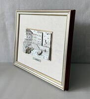 Elegáns olasz ezüstözött dombormű falikép (30x26 cm) – „La Marina” – Tanúsítvánnyal