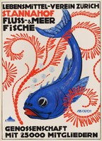 S. Oesch Folyami és tengeri halak 1914 vintage piac reklám plakát reprint nyomat konyhai dekoráció