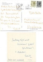 Rácz Edit szobrászművész két aláírt képeslapja, üdvözlő kártyája aláírása 1972